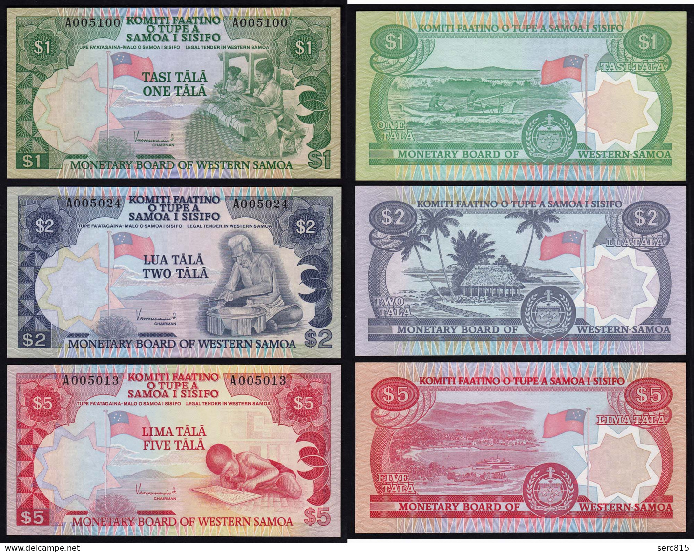 West-Samoa - 1, 2, 5 Tala Banknote 1980 Pick 19, 20, 21 UNC    (16198 - Otros – Oceanía