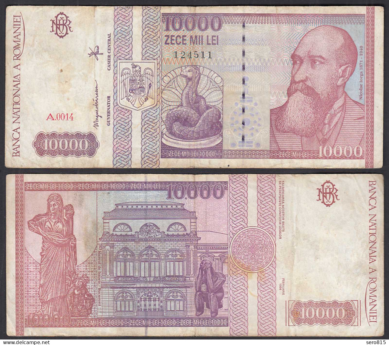 Rumänien - Romania 10000 10.000 Lei 1994 Pick 105a F (4)    (29445 - Roemenië