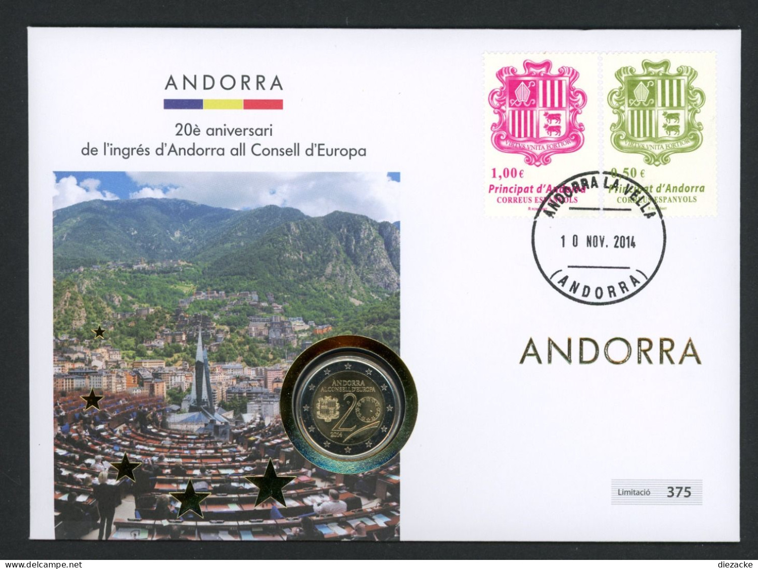 Andorra 2014 Numisbrief Mit 2 Euro Beitritt Europarat BU (Num138 - Ohne Zuordnung