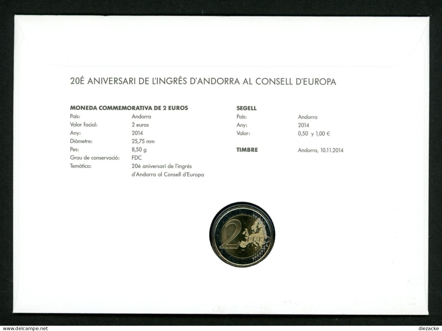 Andorra 2014 Numisbrief Mit 2 Euro Beitritt Europarat BU (Num138 - Non Classés