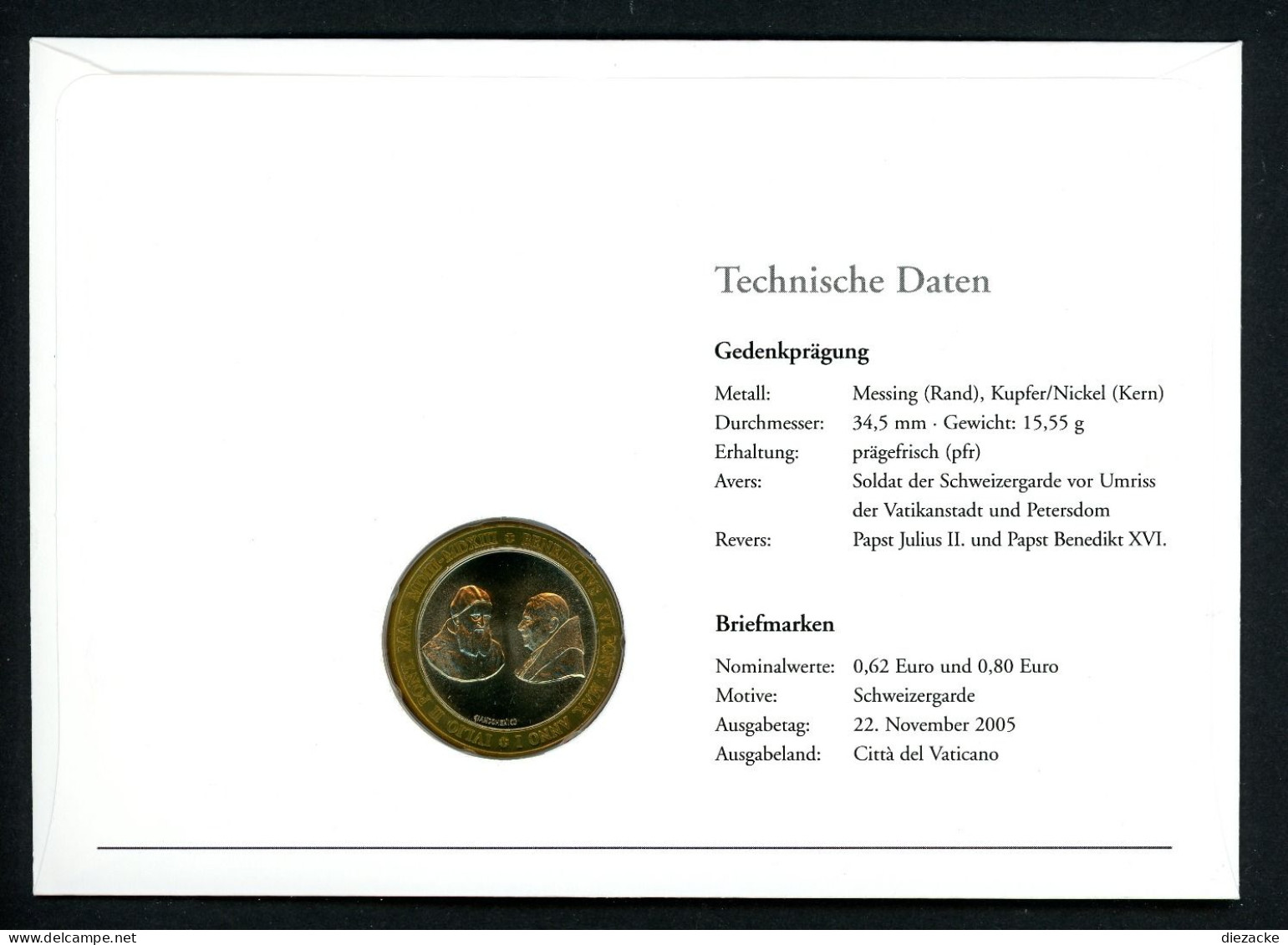 Vatikan 2005 Numisbrief Mit Medaille Schweizer Garde BU (Num133 - Zonder Classificatie