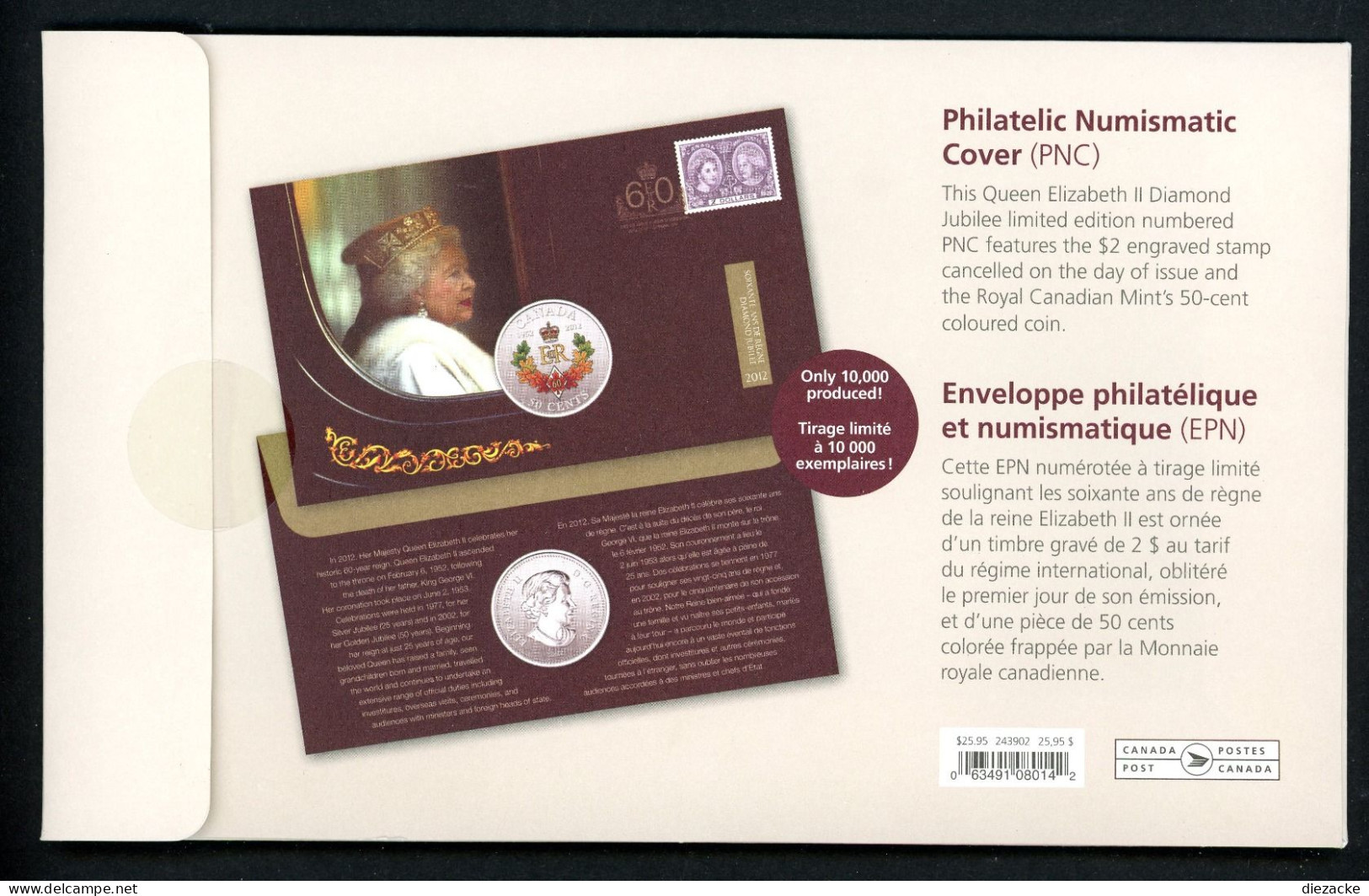 Kanada 2012 Numisbrief 50 Cent Diamond Jubilee Queen Elizabeth II. (Num139 - Canada