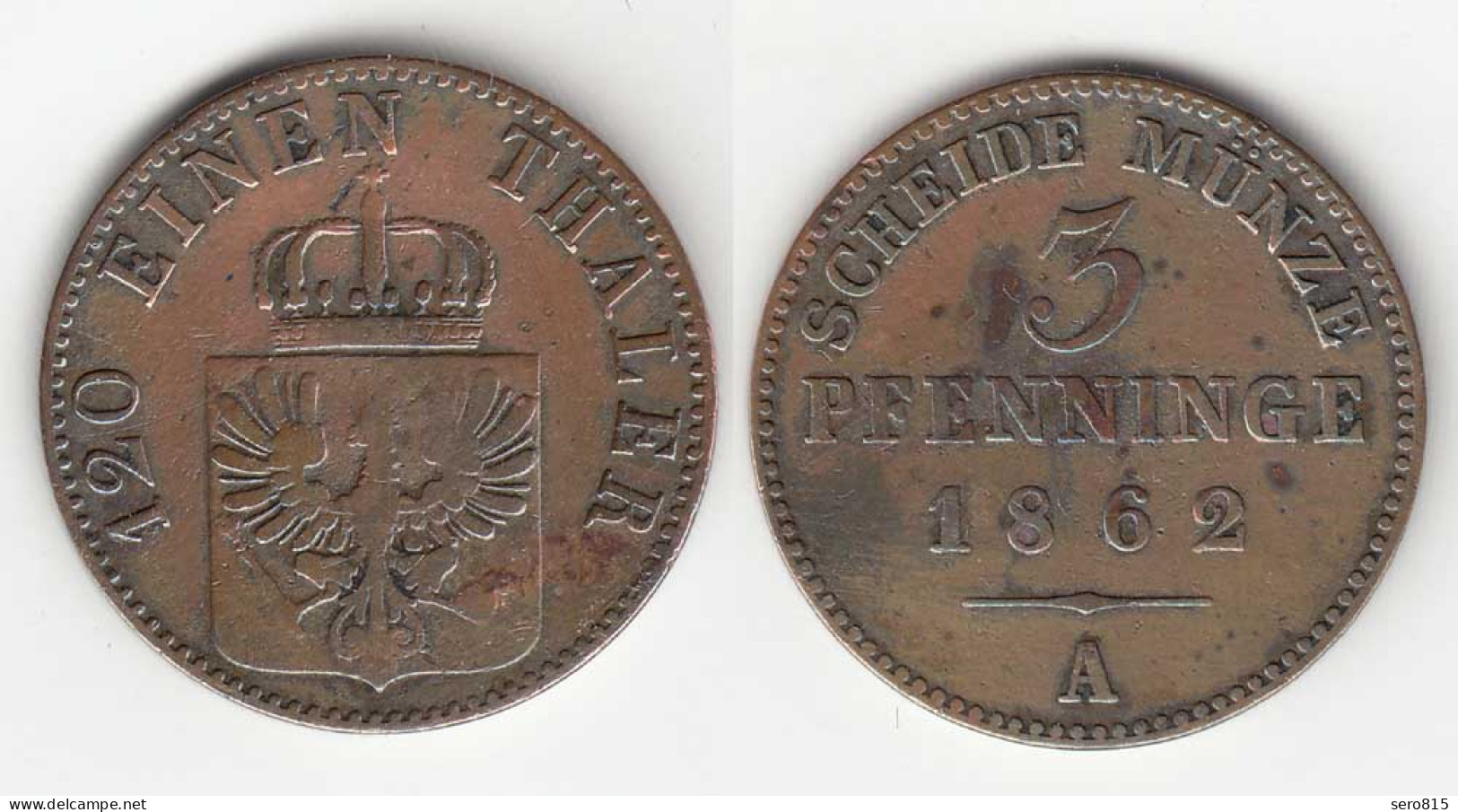 Brandenburg Preussen 3 Pfennig 1862 A Wilhelm I. 1861-1888 Scheidemünze  (31699 - Small Coins & Other Subdivisions