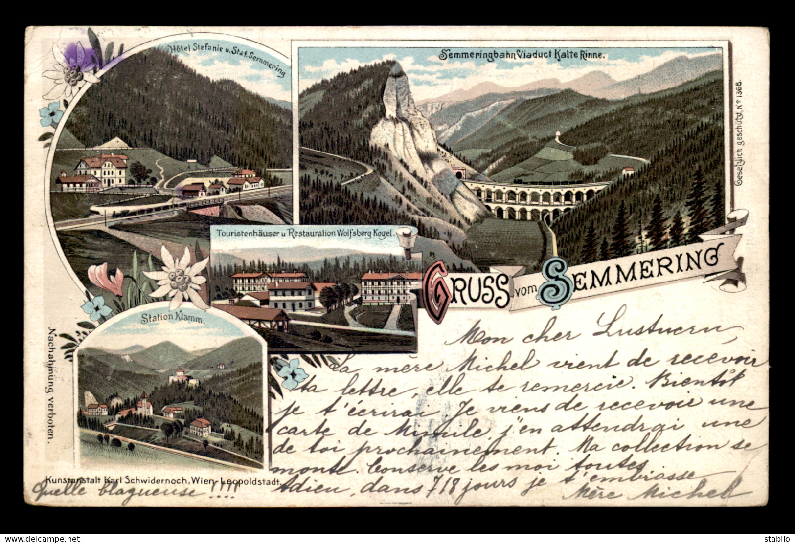 AUTRICHE - SEMMERING - CARTE LITHOGRAPHIQUE GRUSS - Semmering