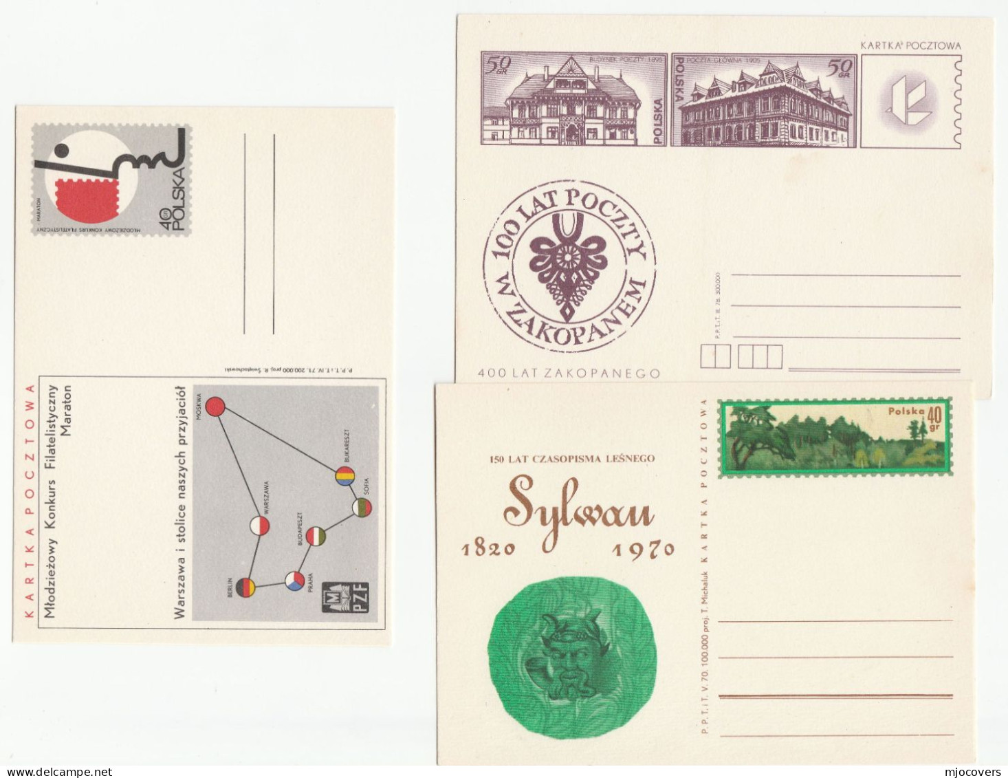 7 Diff 1970s POLAND Illus POSTAL STATIONERY CARDS Map Youth Philately Forest Urban Living Architecture Cover Stamps Card - Stamped Stationery