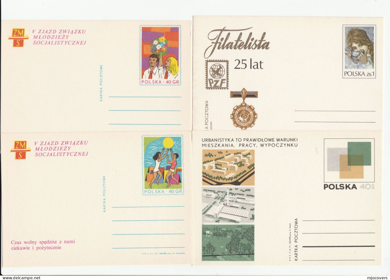 7 Diff 1970s POLAND Illus POSTAL STATIONERY CARDS Map Youth Philately Forest Urban Living Architecture Cover Stamps Card - Stamped Stationery