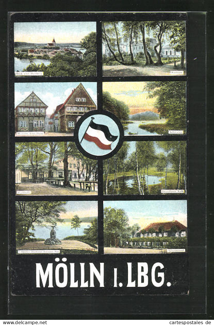 AK Mölln I. Lbg., Kurhaus, Blick Vom Heidberg, Museum Altes Haus, Waldhalle  - Moelln