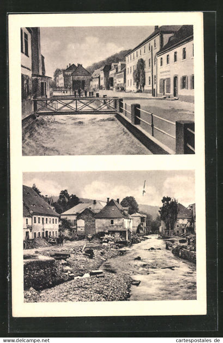 AK Bad Berggiesshübel, Unwetter, Die Zerstörte Hauptstrasse Nach Der Katastrophe Am 8. /9. Juli 1927  - Inondations