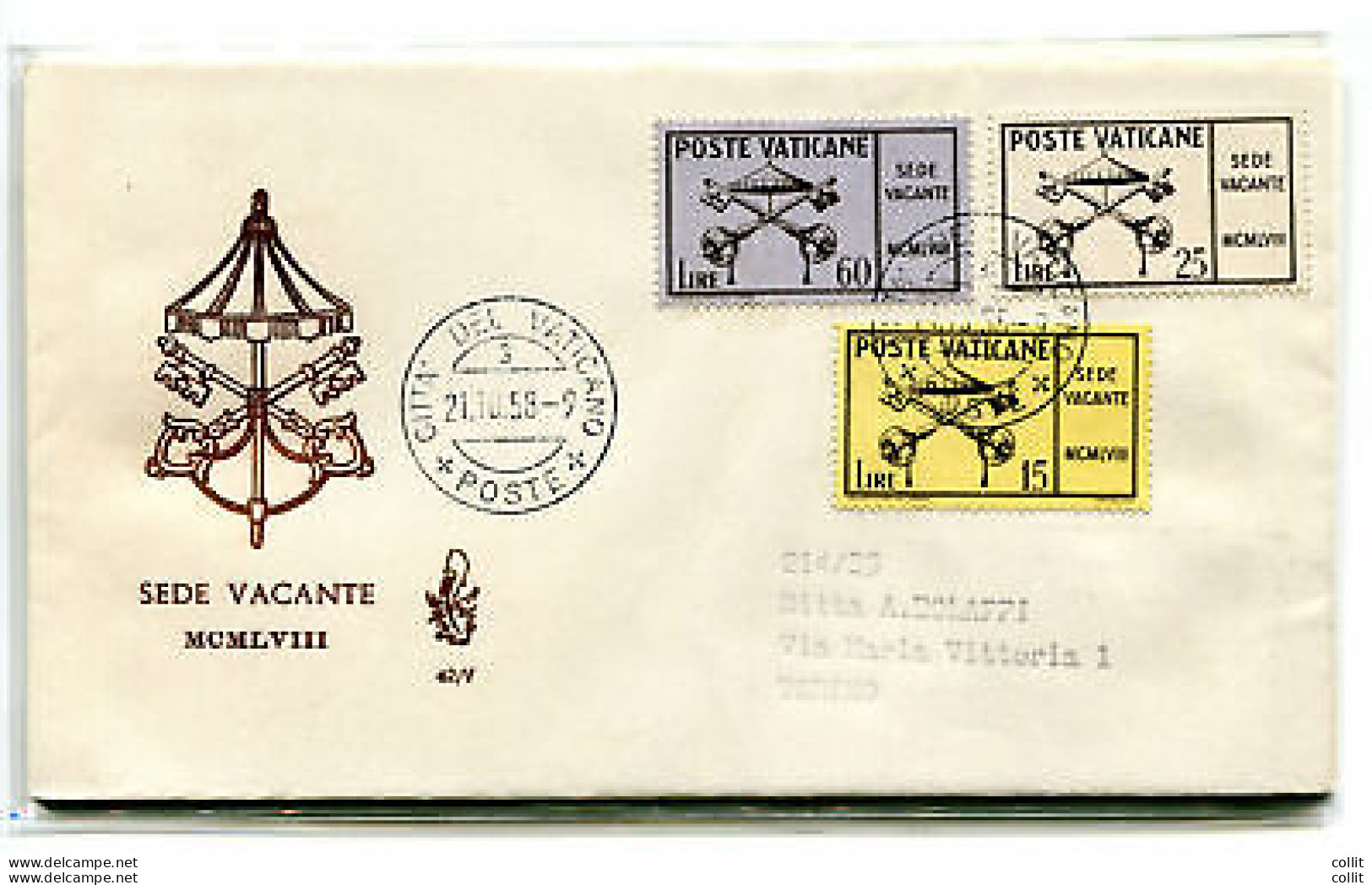 Vaticano FDC Venetia 1958 Sede Vacante  Non Viaggiata - FDC