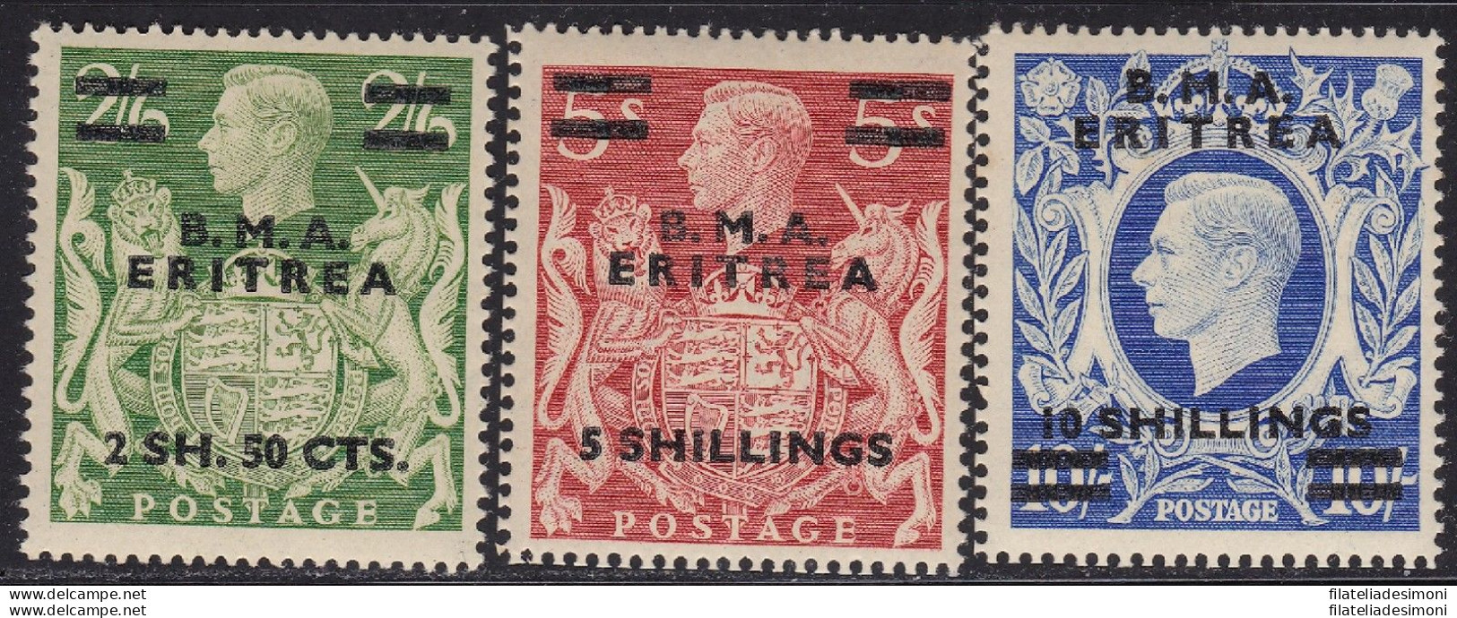 1951 ERITREA Occ. Inglese, N° 11/13  3 Alti Valori   MNH/** - Other & Unclassified