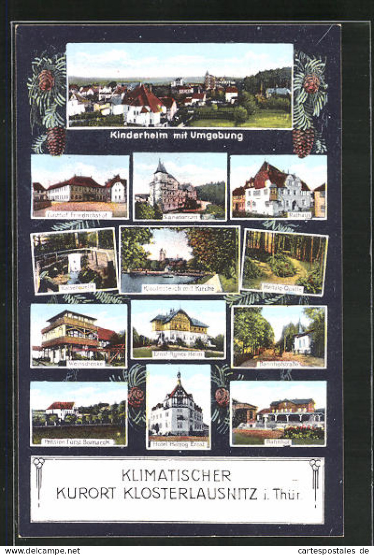 AK Klosterlausnitz I. Thür., Klosterteich Mit Kirche, Gasthof Friedrichshof, Kinderheim Mit Umgebung  - Bad Klosterlausnitz