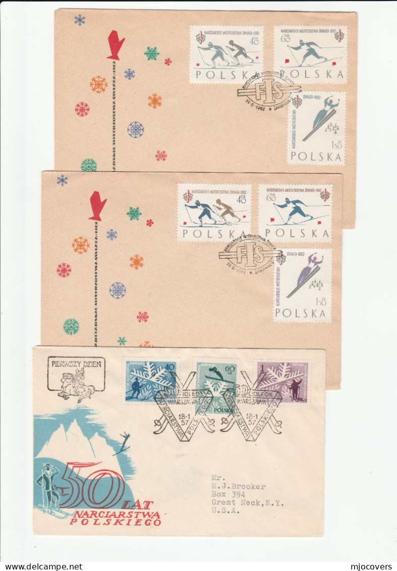 SKIING COMPETITION  3 Diff 1957 - 1962 POLAND FDCs Cover Fdc Stamps Sport Ski - Sci