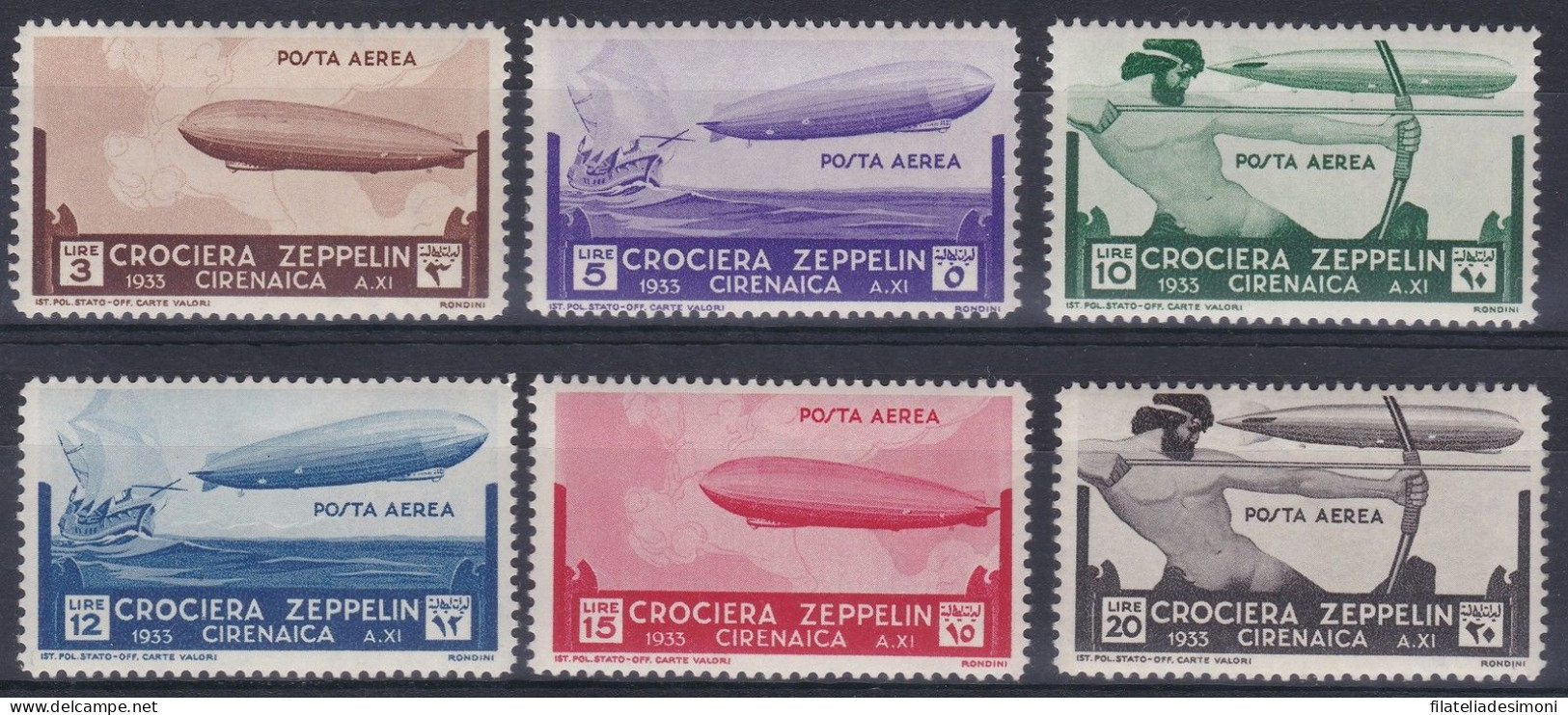 1933 Cirenaica, Posta Aerea N. 12/17 - Zeppelin 6 Valori - MNH** - Cirenaica