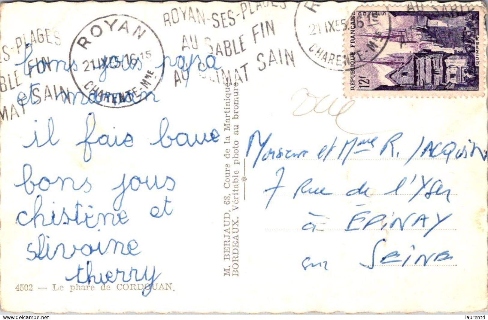 12-4-2024 (1 Z 41) France (b/w - Very Old) Phare De Cordouan (posted 1955) Now UNESCO - Phares