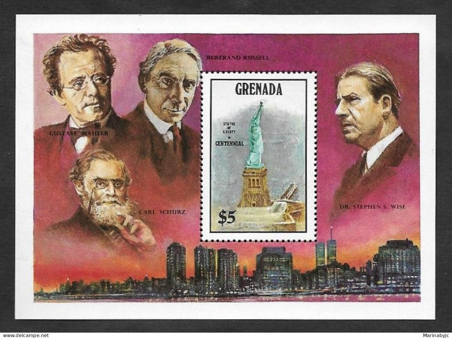 SD)1986 GRANADA THE CENTENARY OF THE STATUE OF LIBERTY, CHARACTERS, SOUVENIR SHEET, MNH - Grenada (1974-...)