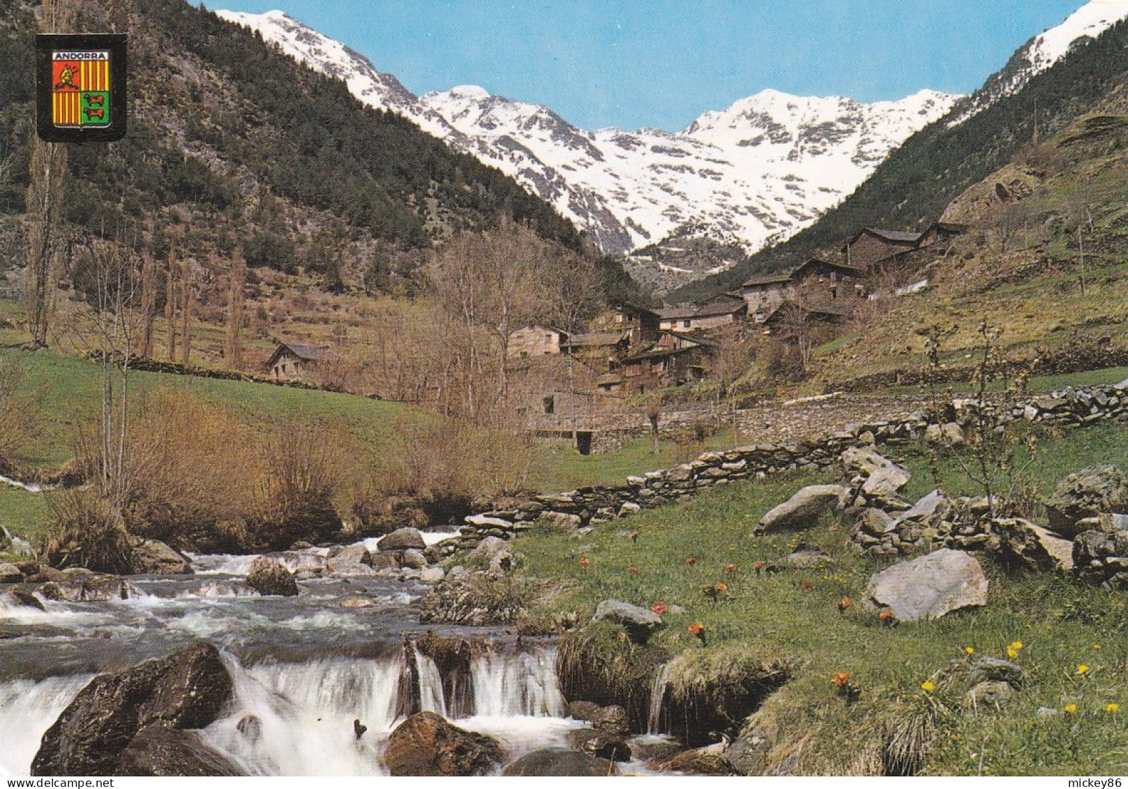 Andorre --1975-- ARINSAL-Vue Partielle Et Fleuve Arinsal  .....timbre  CALVARI ...cachet  14-6-1975 - Andorra