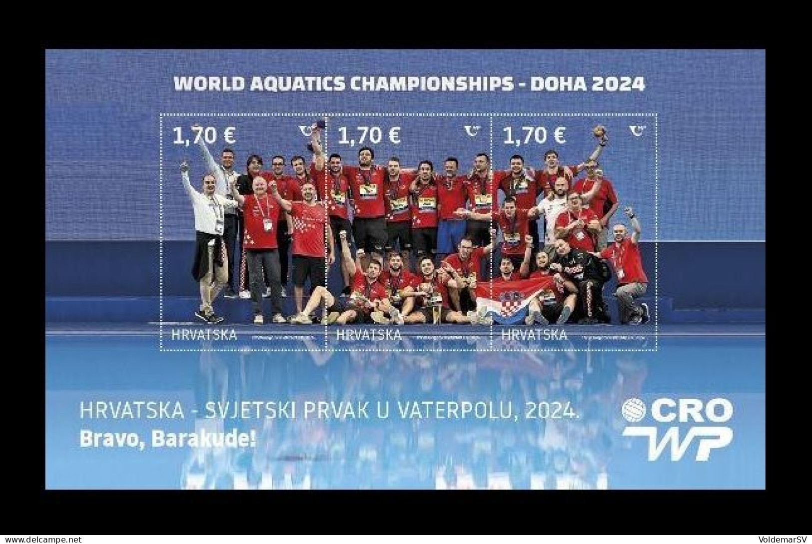 Croatia 2024 Mih. 1653/55 (Bl.95) Croatian National Team - Water Polo World Champion MNH ** - Croazia