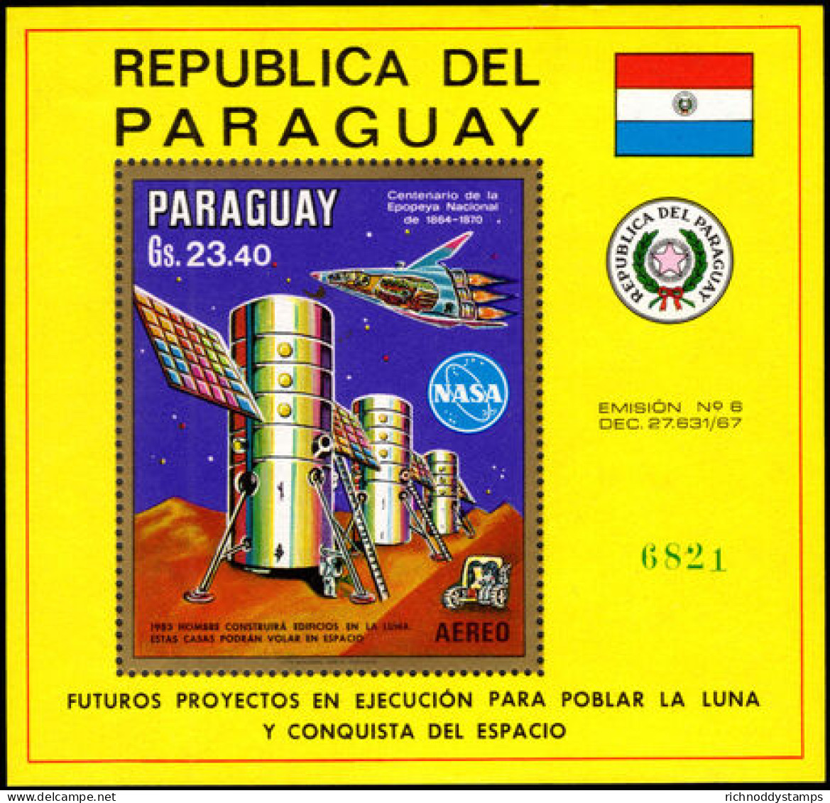 Paraguay 1970 Future Space Projects Souvenir Sheet Unmounted Mint. - Paraguay