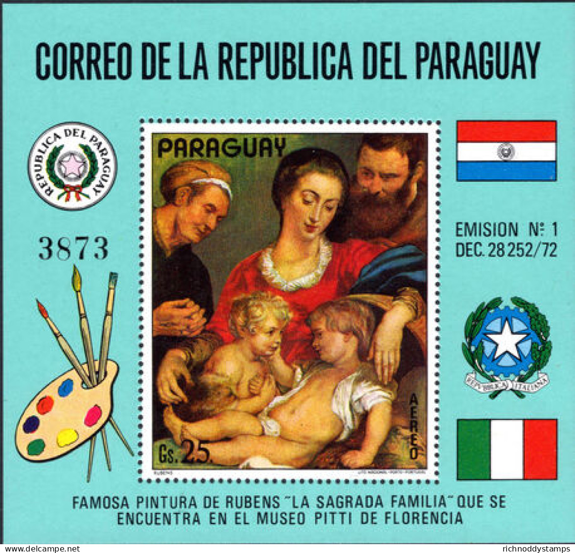 Paraguay 1973 Rubens Souvenir Sheet Unmounted Mint. - Paraguay