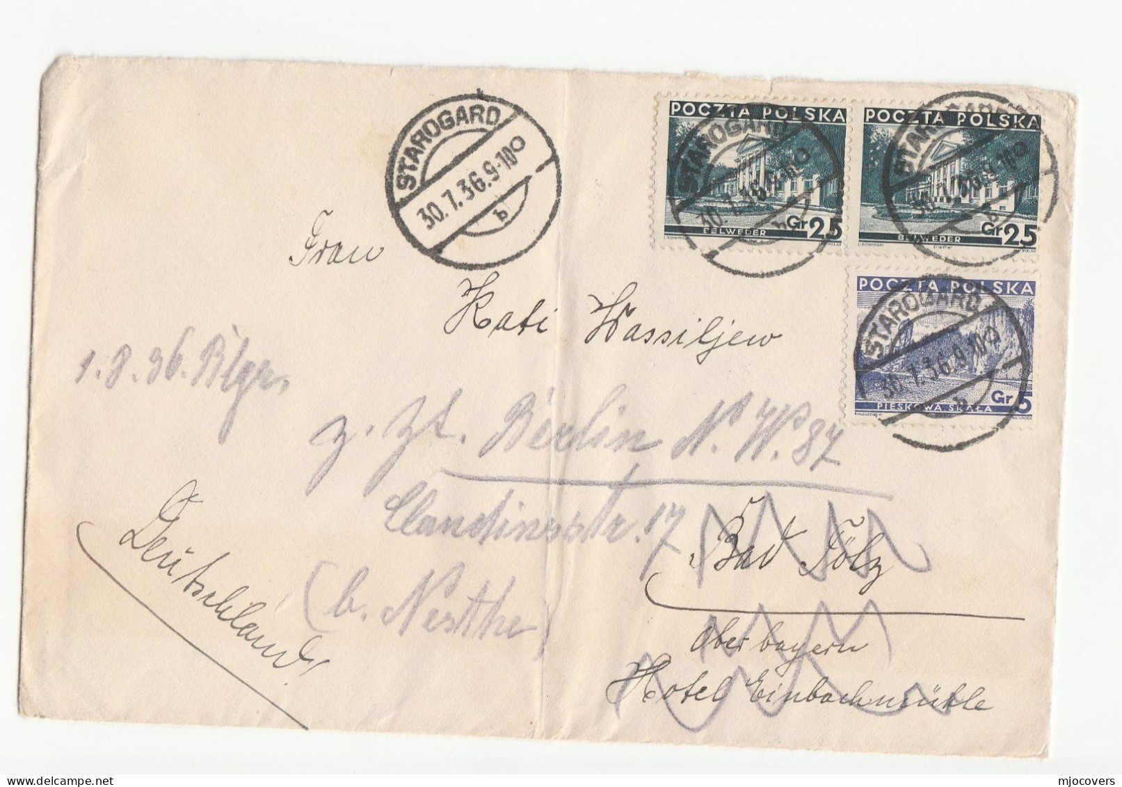 1936 Starogard POLAND REDIRECTED Cover Stamps - Brieven En Documenten