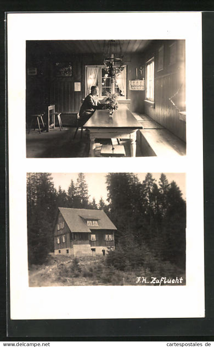 Foto-AK Oppenau, Hotel-Ferienhaus Zuflucht, Innenansicht, 1935  - Oppenau