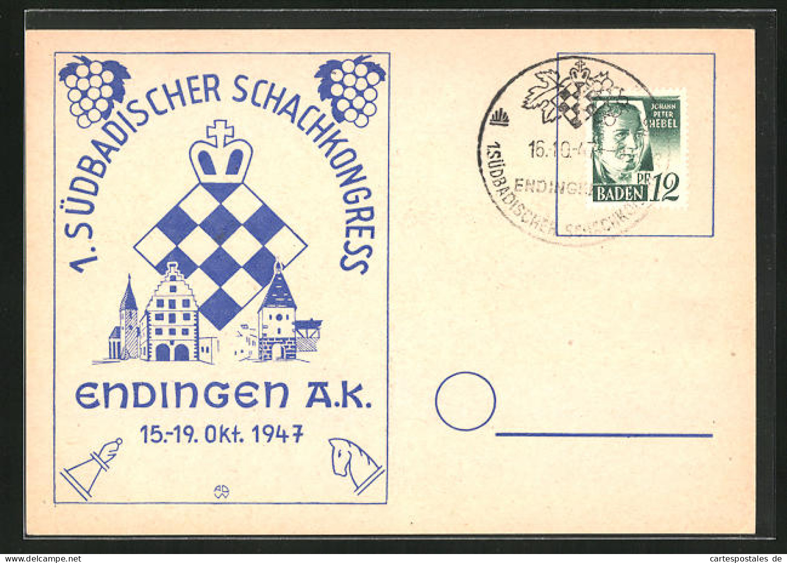 AK Endingen, 1. Südbadischer Schachkongress 1947  - Endingen