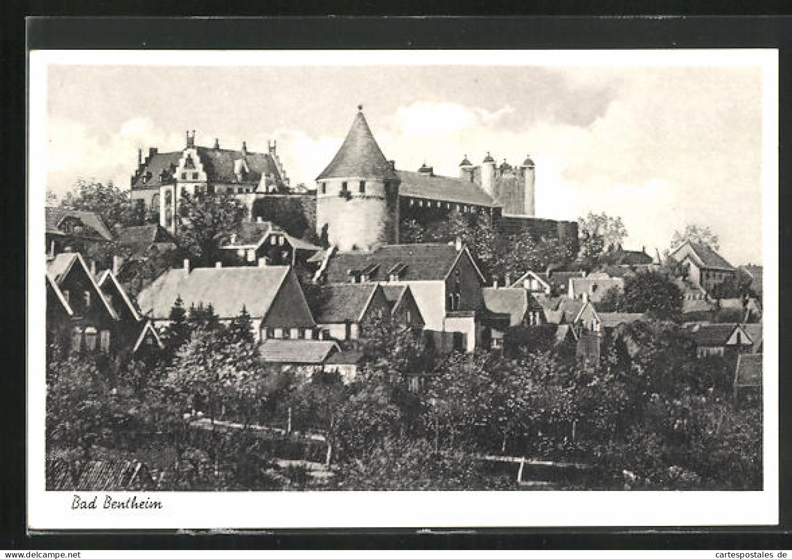 AK Bad Bentheim, Blick über Dächer, Kirche  - Bentheim