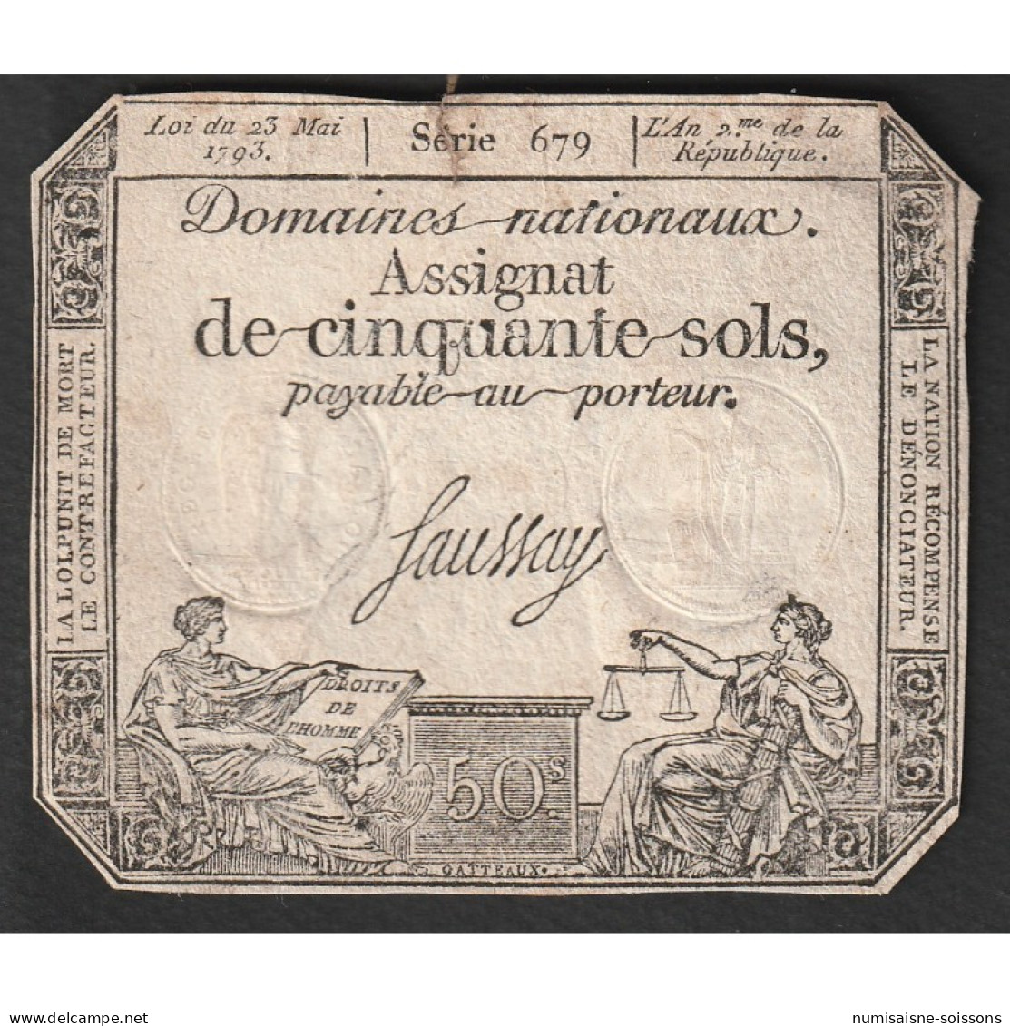 ASSIGNAT DE 50 SOLS - 23/05/1793 - DOMAINES NATIONAUX - SERIE 679 - TTB - Assignate