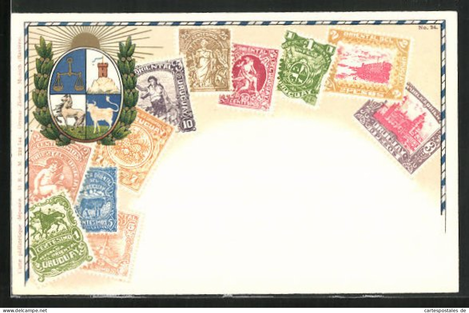 Präge-AK Uruguay, Briefmarken Und Wappen  - Briefmarken (Abbildungen)