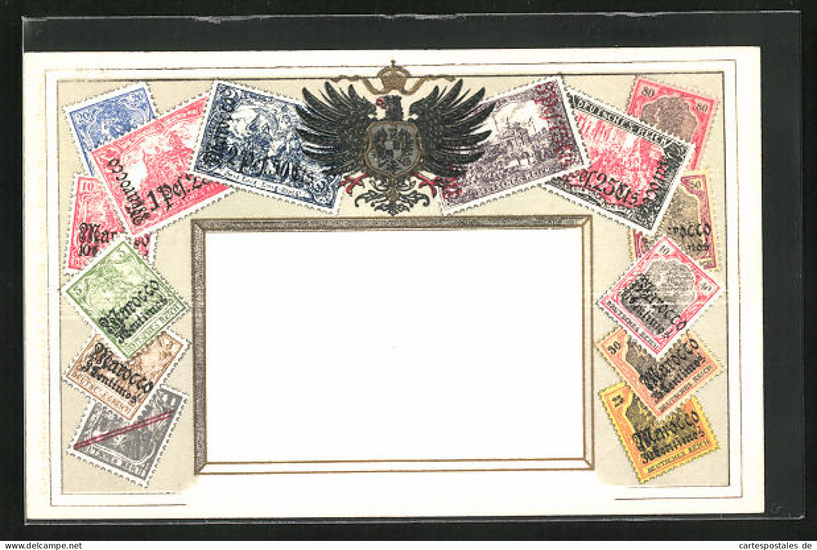 Künstler-AK Deutsches Reich, Briefmarken Und Adler Mit Wappen  - Briefmarken (Abbildungen)