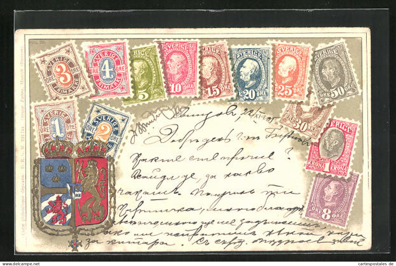 Präge-Lithographie Sverige, Briefmarken Und Wappen  - Stamps (pictures)