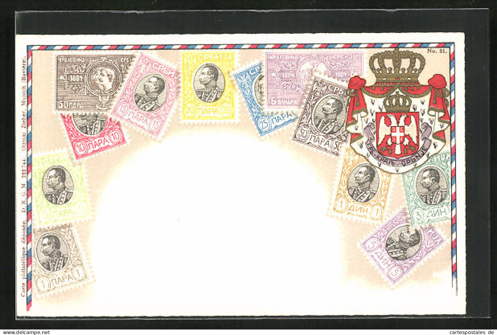 Künstler-AK Serbien, Briefmarken Und Wappen  - Francobolli (rappresentazioni)
