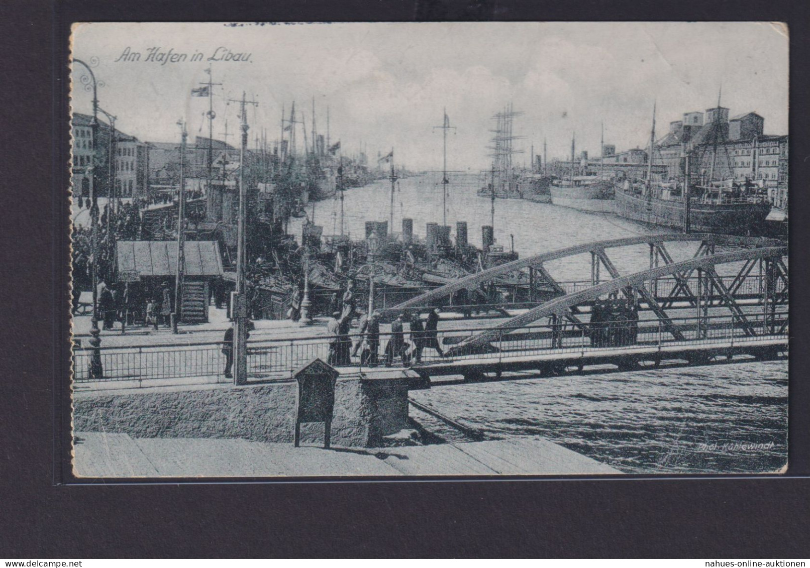 Ansichtskarte Libau Lettland Hafen Ostsee Brücke Schiffe Feldpostkarte - Letonia