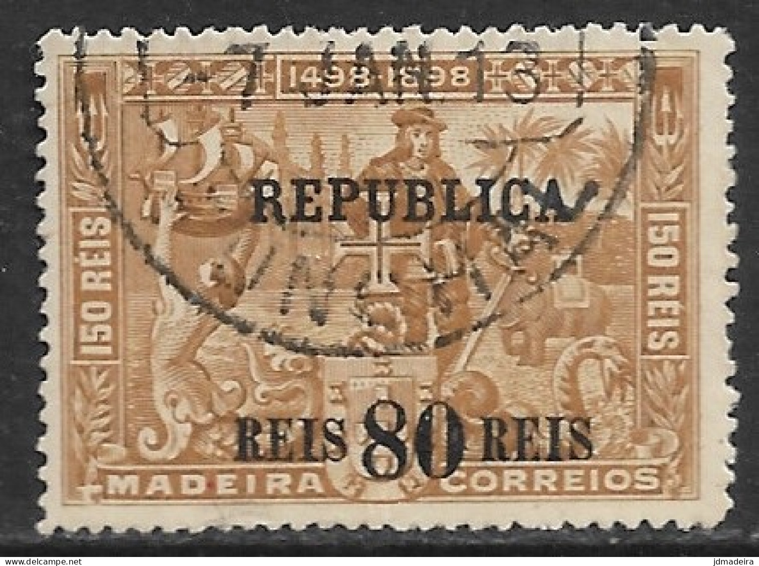 Portugal – 1911 Sea Way To India Madeira Stamps Surcharged And Overprinted REPUBLICA 80 Réis Used Stamp - Gebruikt