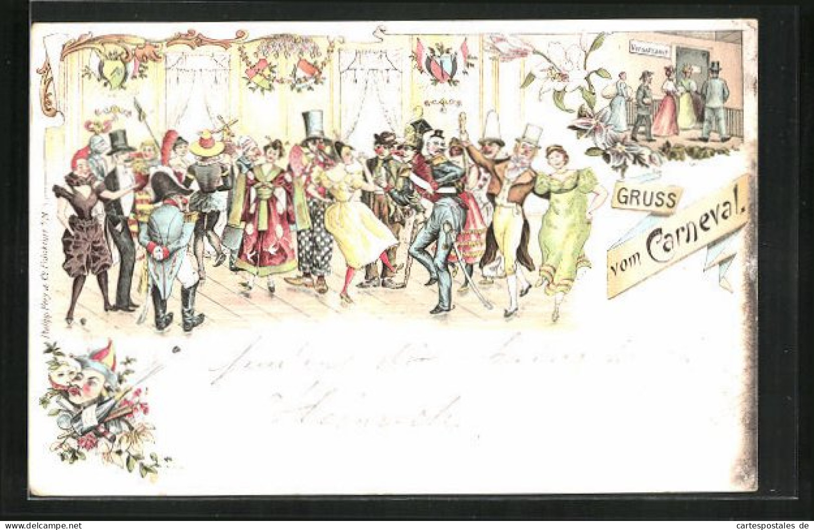 Lithographie Tanzende Menschen Beim Fasching  - Carnaval