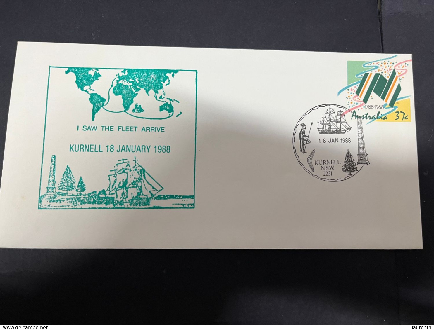 12-4-2024 (1 Z 44) Australia FDC -  Kurnell 18 Jan 1988 (NSW) I Say The Fleet Arrive (1988 Bi-Centennial) - Sobre Primer Día (FDC)