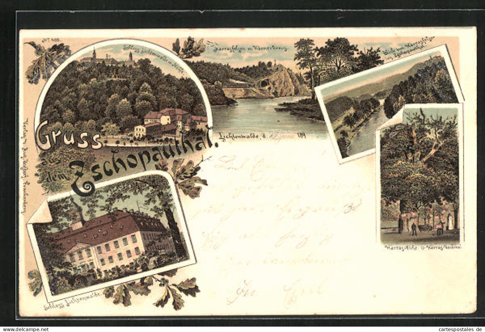 Lithographie Lichtenwalde, Schloss, Harrafelsen M. Körnerkreuz, Zschopauthal  - Zschopau