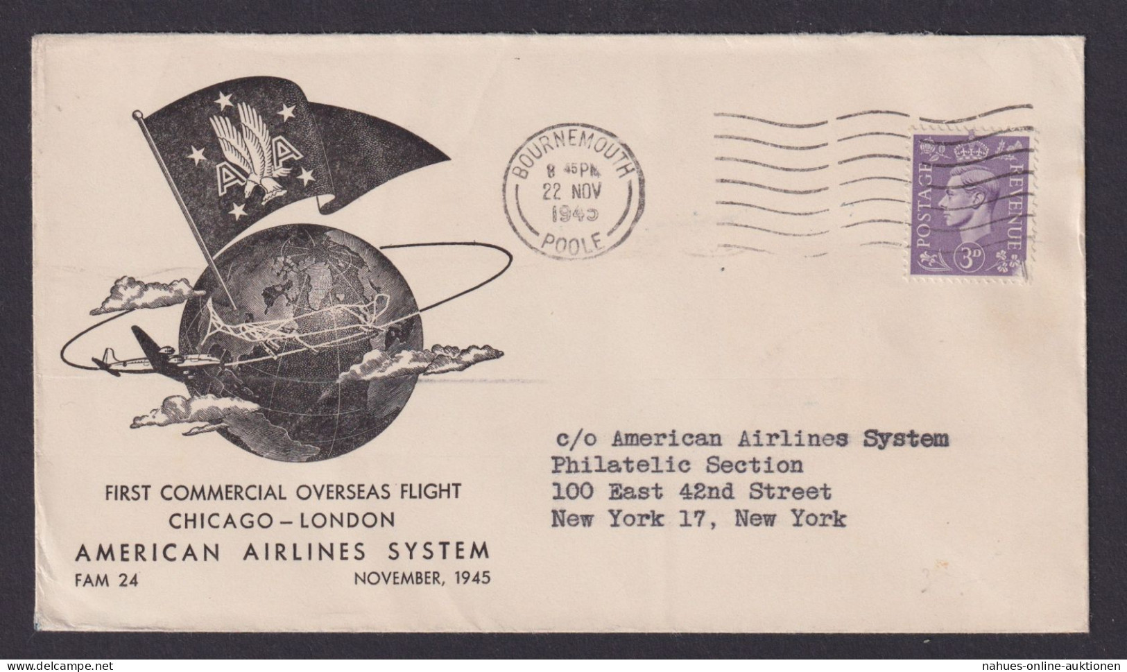 Flugpost Brief Air Mail Großbritannien Bournemouth Poole Nach New Yoerk USA - Covers & Documents