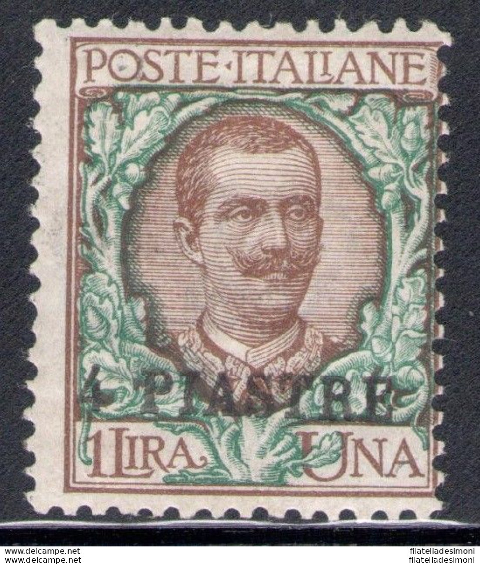 1908 Levante , Costantinopoli , 4 Piastre Su 1 L Bruno Verde , N° 13 MLH* Certi - Sonstige & Ohne Zuordnung