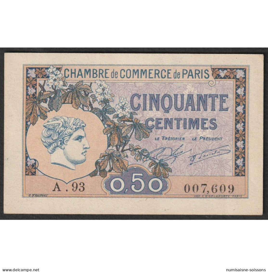 75 - PARIS - CHAMBRE DE COMMERCE - 50 CENTIMES - 10/03/1920 - Bonds & Basic Needs