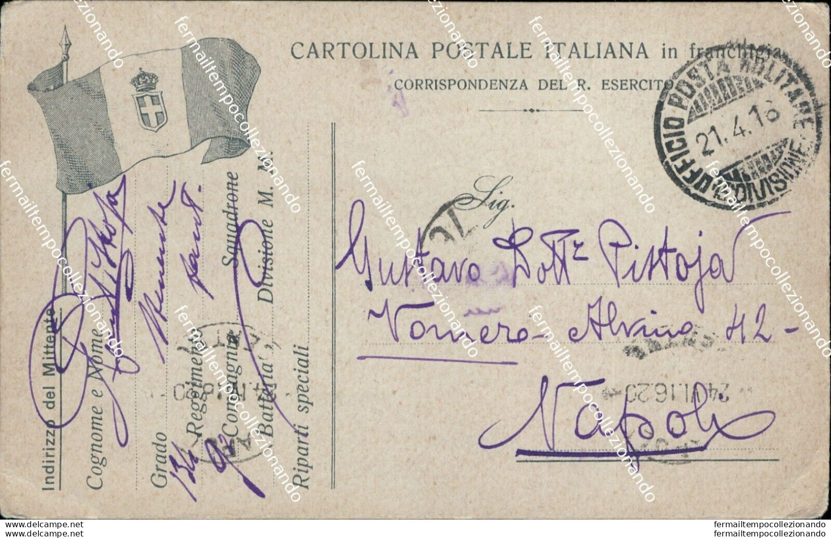 V683 Cartolina  Militare In Franchigia  13 Divisione 1916 Www1 - Portofreiheit