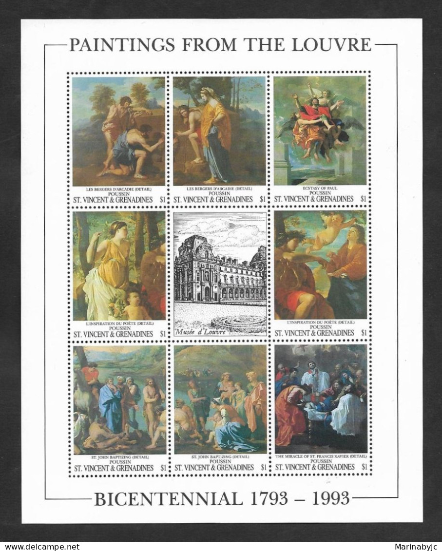 SD)1993 ST. VINCENT AND GRENADINES FROM THE ART SERIES, BICENTENARY OF THE LOUVRE PAINTINGS, SOUVENIR SHEET, MNH - St.Vincent & Grenadines