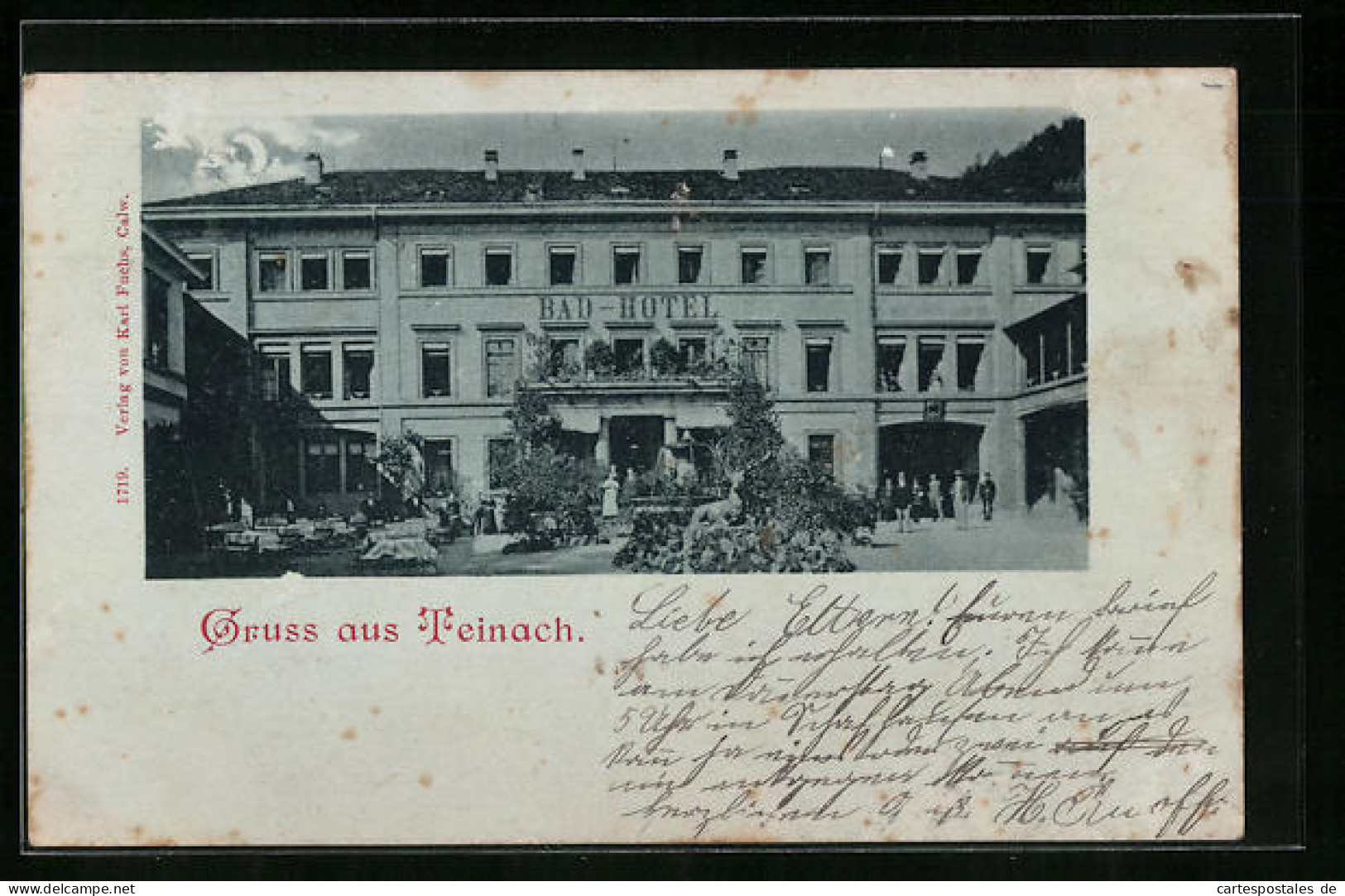 Mondschein-AK Teinach, Bad-Hotel Mit Brunnen  - Bad Teinach