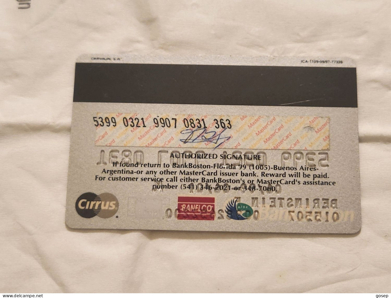UNITED STATES-MILEAGE PLUS-BANK BOSTON CREDICT-MASTER CARD-(5399-0321-9907-0831)-(BERINSTEIN F)-used Card - Credit Cards (Exp. Date Min. 10 Years)