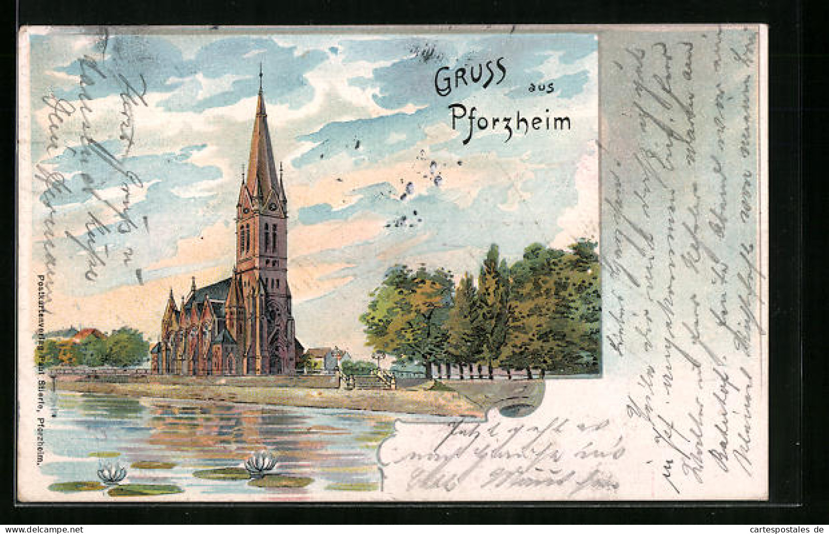 AK Pforzheim, Kirche Vom Teich Aus Gesehen  - Pforzheim