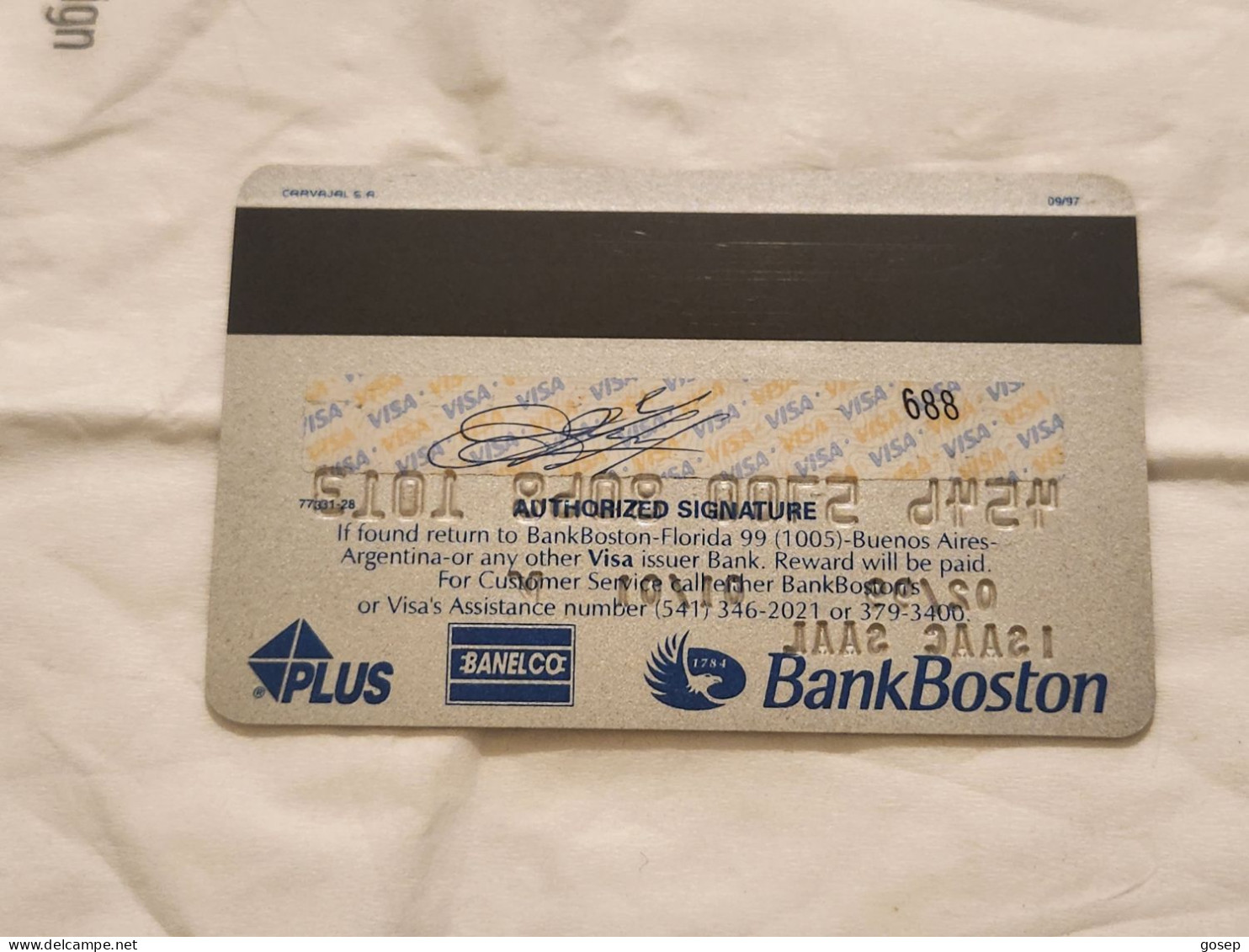 UNITED STATES-MILEAGE PLUS-BANK BOSTON CREDICT-VISA CARD-(4546-5700-8068-1013)-(ISAAC SAAL)-used Card - Tarjetas De Crédito (caducidad Min 10 Años)