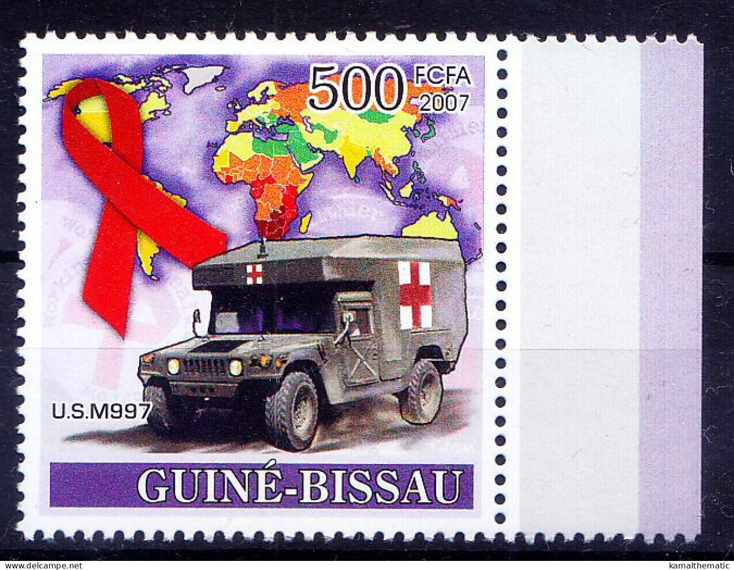 Guinea Bissau 2007 MNH, U.S. M997 Ambulance Emblazoned With Red Cross, Aids, Medicine - Red Cross