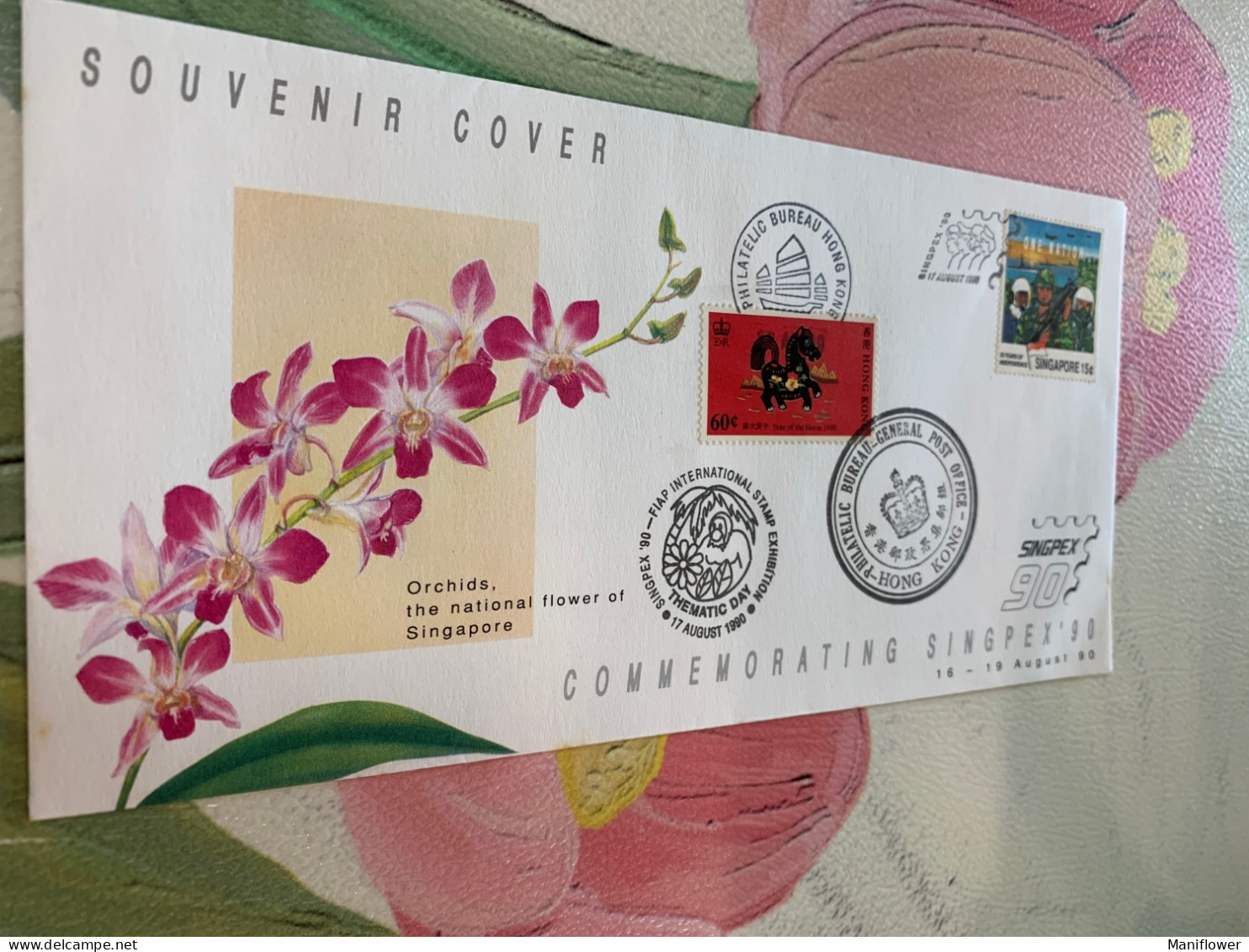 Hong Kong Stamp Orchid FDC 1990 Exhibition Special Crown Chop Of HK Before 1997 - Brieven En Documenten