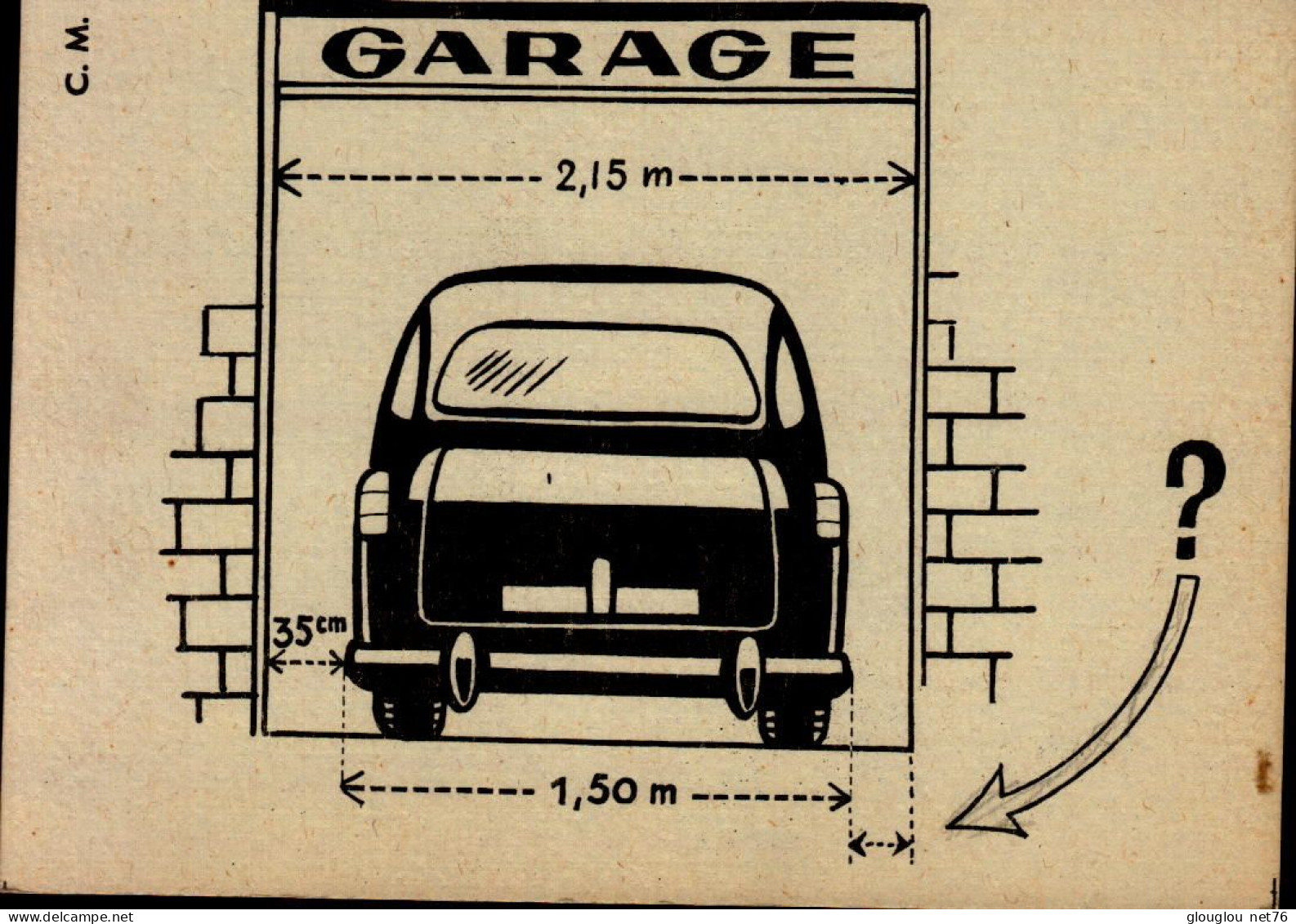 FICHE 13,5/10,5 CM.. GARAGE  2,15 M..  AUTO 1,50 M... ?  ..MATHEMATIQUE....DOS VIERGE - Sonstige & Ohne Zuordnung