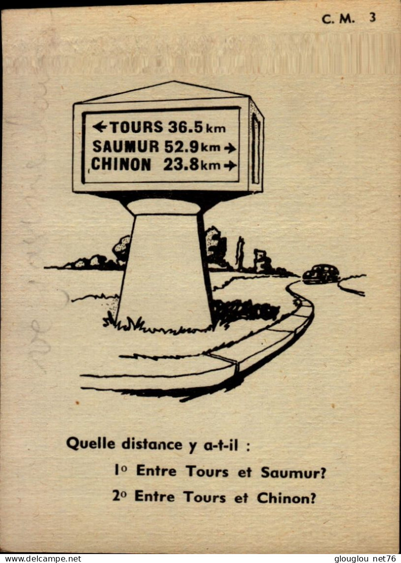 FICHE 13,5/10,5 CM...quelle Distance Y A T'il ; Entre Tours Et Saumur ? Entre Tours Et Chinon   MATHEMATIQUE..DOS VIERGE - Autres & Non Classés